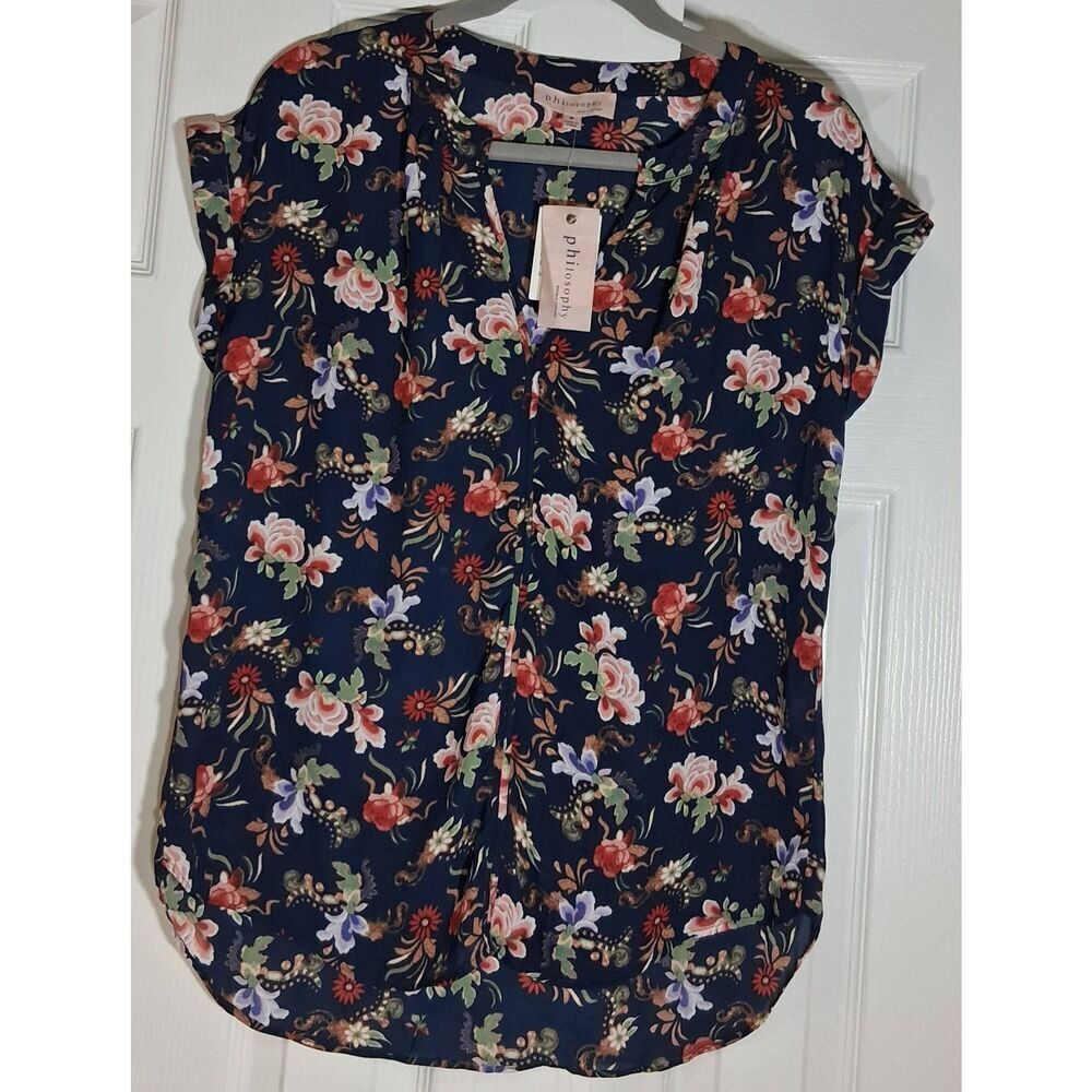 Philosophy womens medium floral blouse blue red green top